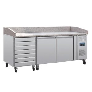 Polar U-Series Double Door Pizza Counter with Marble Top and Dough Drawers 290Ltr
