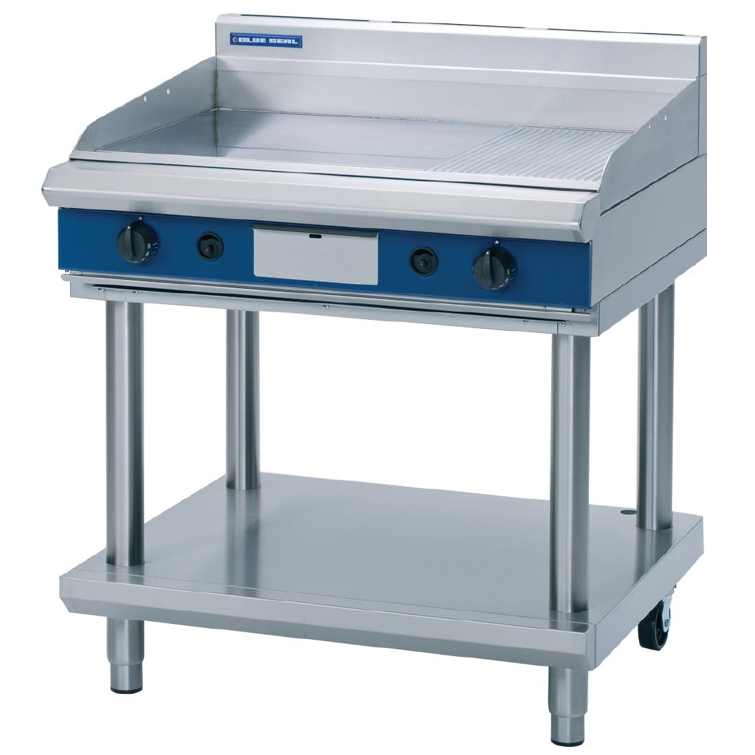 Blue Seal Evolution Chrome 1/3 Ribbed Griddle with Leg Stand Nat Gas 900mm GP516-LS/N 1 Blue Seal Evolution Chrome 1/3 Ribbed Griddle with Leg Stand Nat Gas 900mm GP516-LS/N